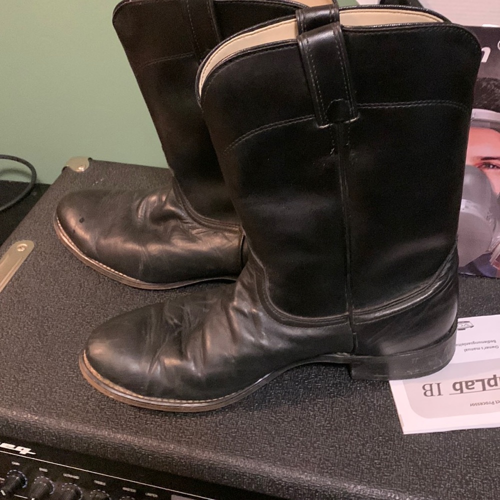 Laredo Cowboy Boots Mens Size 10.5 D Truckers Black Leather Western Roper 7902